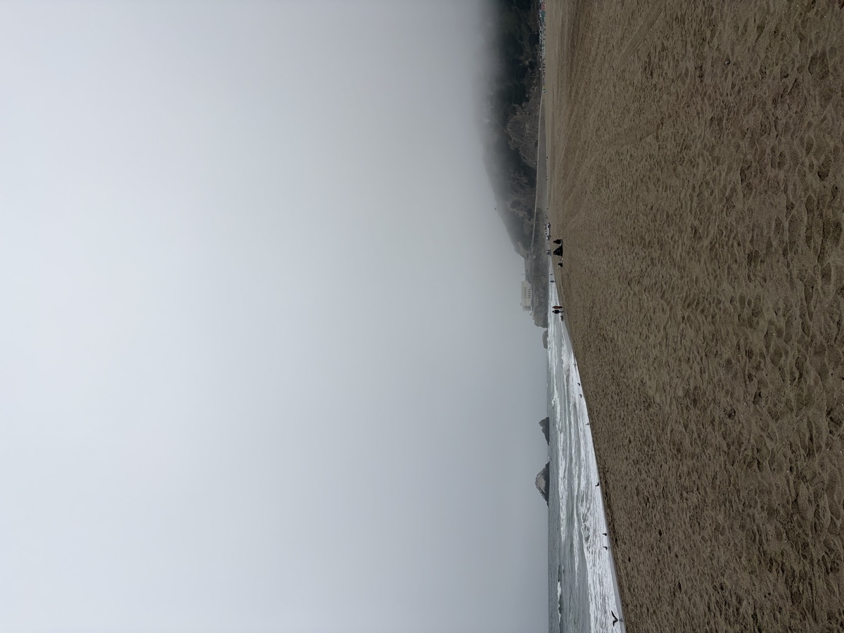 Foggy morning at Ocean Beach looking toward Cliff House